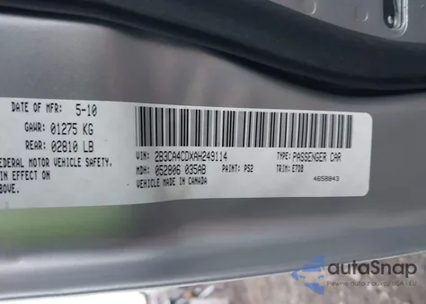 2010 Dodge Charger z USA, uszkodzony, nr VIN 2B3CA4CDXAH249114